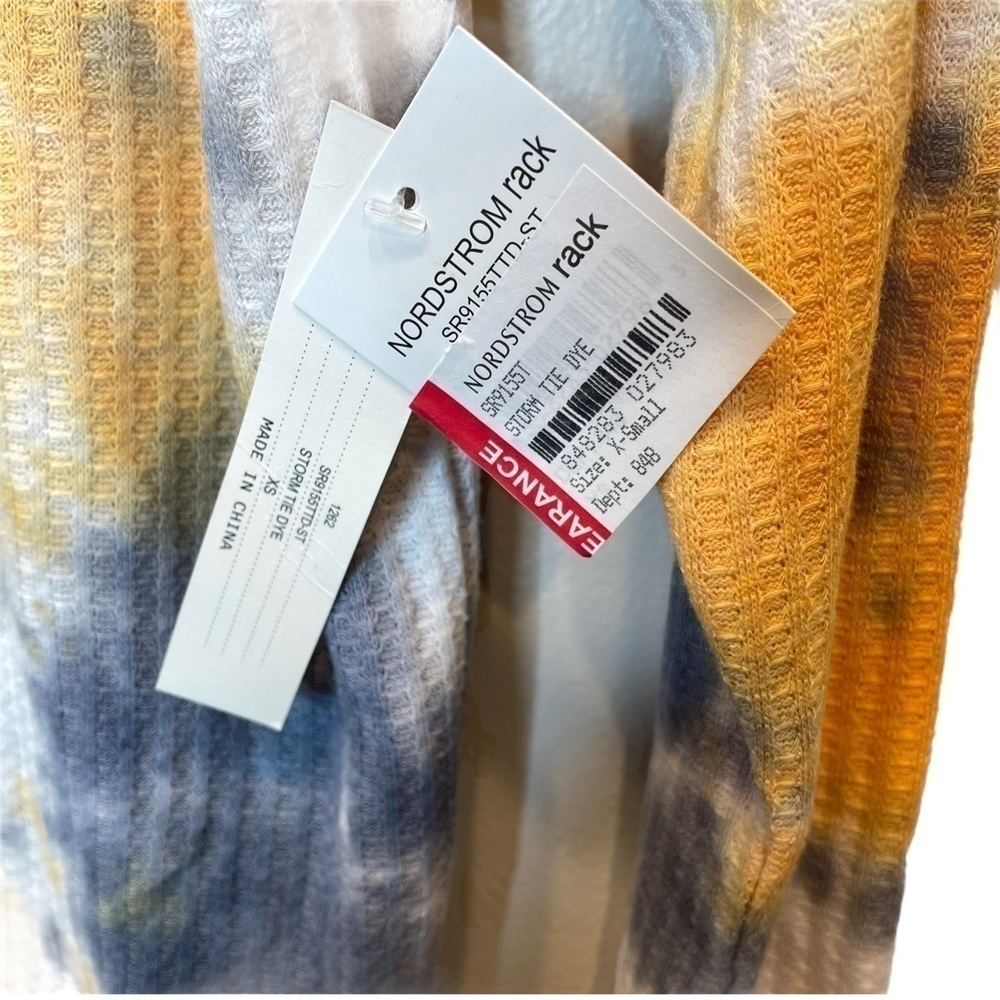 Sweet Romeo Storm Tie Dye Thermal Thumbhole Shirt White Yellow Blue XS New - Picture 4 of 8